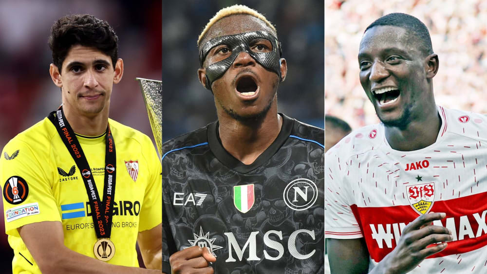 Stehen auf der Nominiertenliste für Afrikas Fußballer des Jahres: Bono, Victor Osimhen, Serhou Guirassy (v. li.).