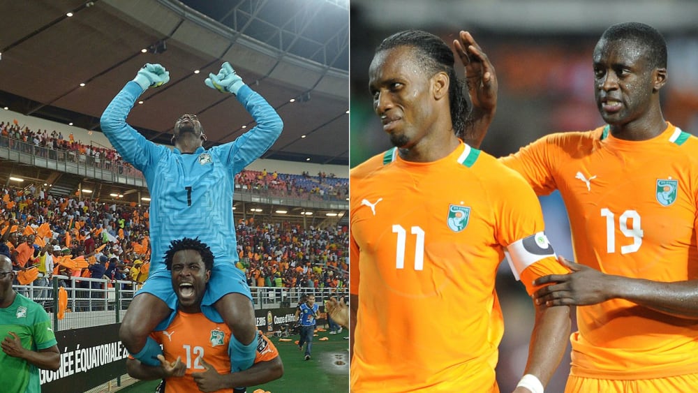 Mal gewonnen, mal verloren: 2015 bejubelte die Elfenbeinküste Keeper Barry (li.), 2012 trauerten Didier Drogba und Yaya Touré.