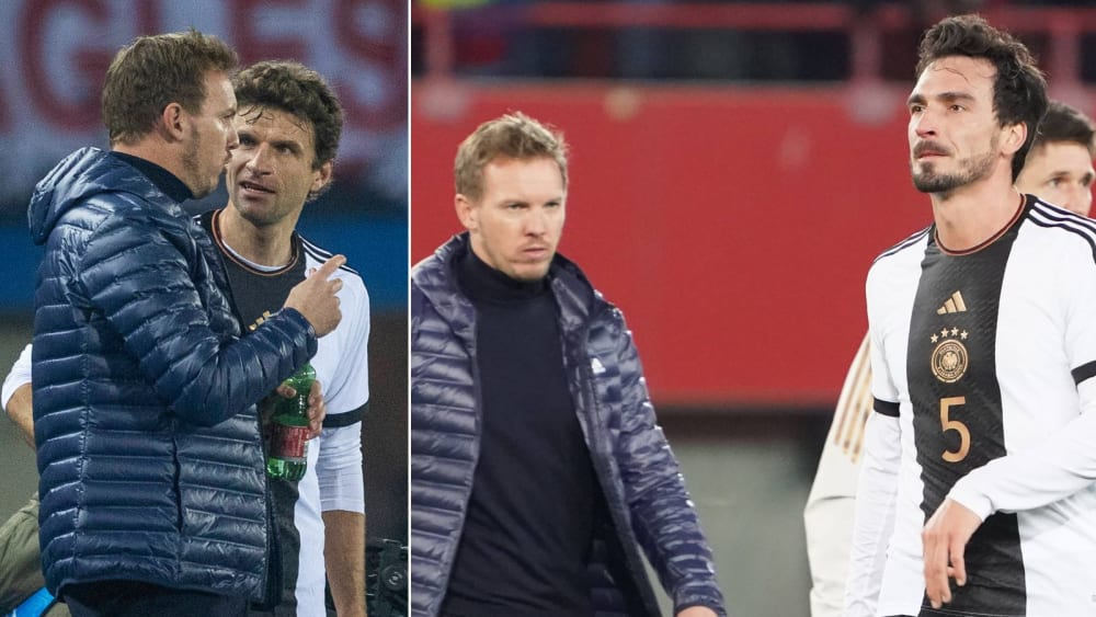 Unterschiedlicher Umgang: Bundestrainer Nagelsmann mit Thomas Müller und Mats Hummels.