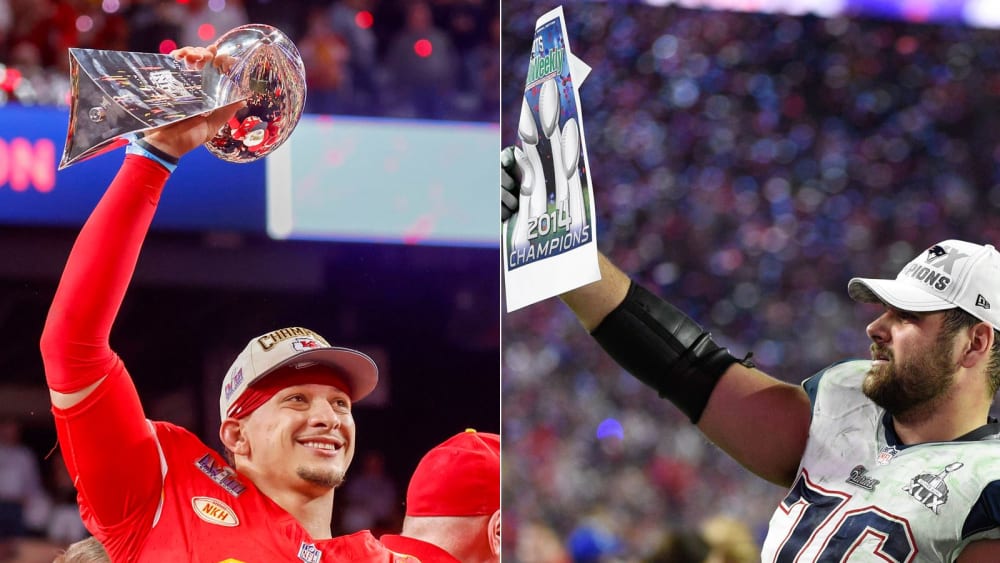 Zwei Mitglieder legendärer Teams: Patrick Mahomes 2024 (li.) und Sebastian Vollmer 2015.