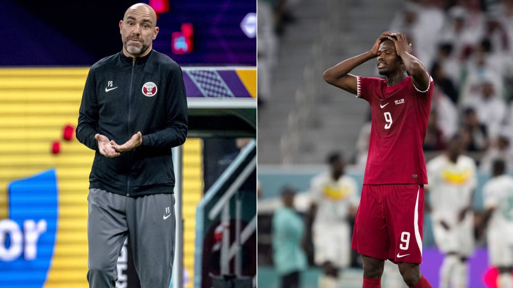 Frühes WM-Aus: Katars Coach Felix Sanchez (li.) mit Mohammed Muntari.