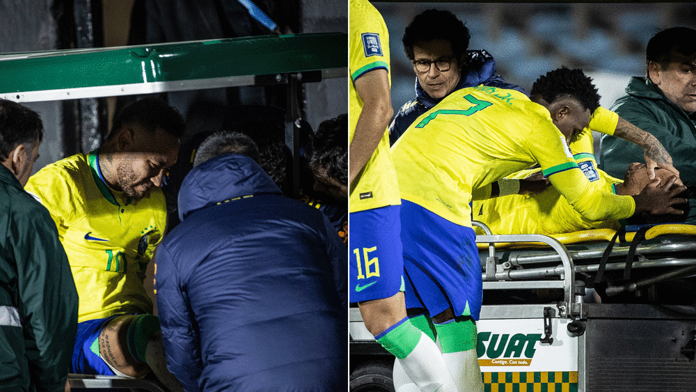 Schmerzen und Tränen: Neymar nach seiner Verletzung gegen Uruguay.