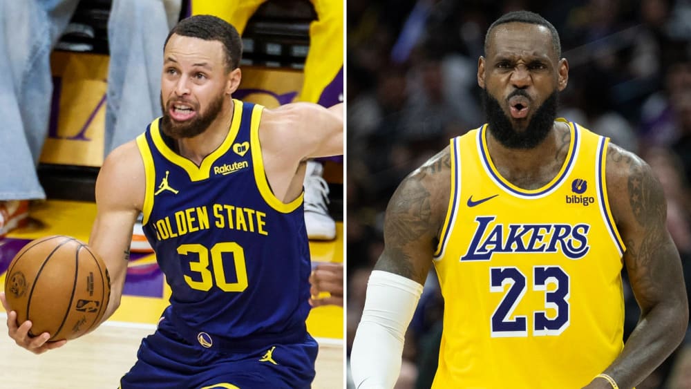 Bangen beide um die Playoff-Teilnahme: Stephen Curry (Warriors, li.) und LeBron James (Lakers).