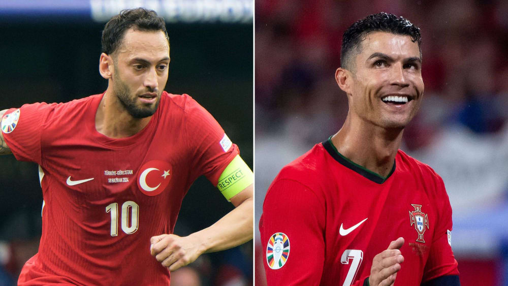 Die beiden Kapitäne im Fokus: Hakan Calhanoglu (Türkei, li.) und Cristiano Ronaldo (Portugal).