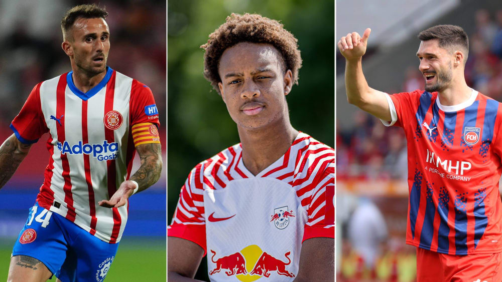 Drei der zahlreich feststehenden Neuzugänge der Bundesliga-Vereine: Aleix Garcia (li.), Assan Ouedraogo (Mi.) und Tim Kleindienst.