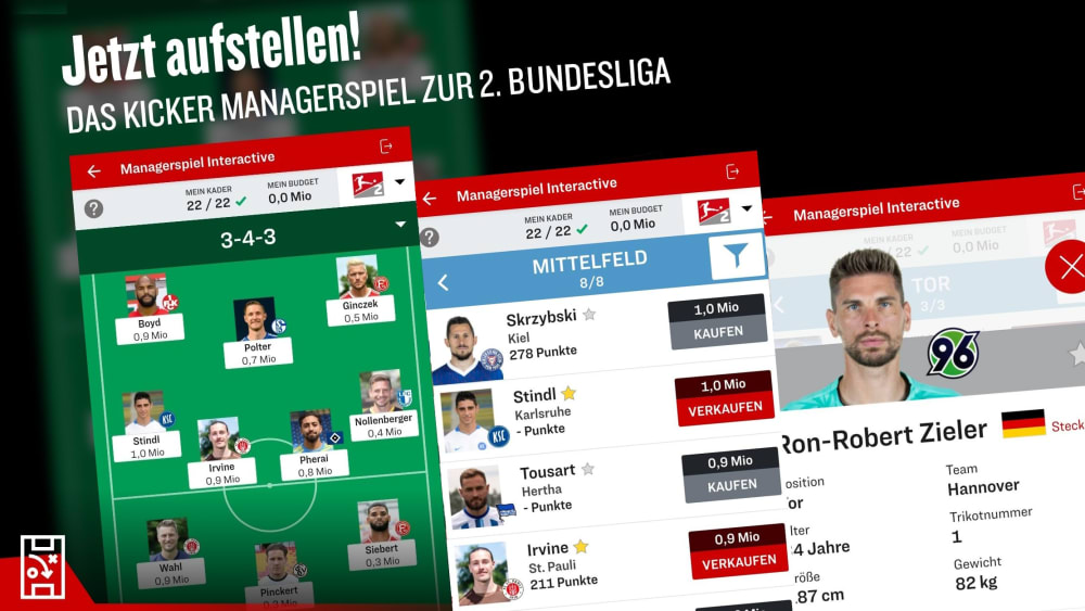 Jetzt aufstellen! Das kicker Managerspiel für die 2. Bundesliga