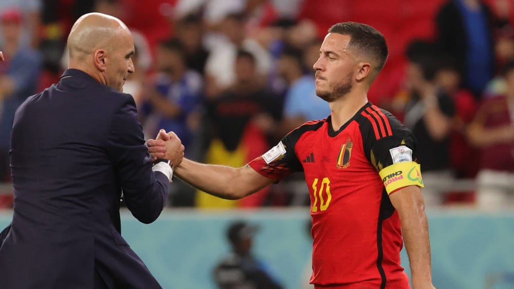 Roberto Martinez (li.) und sein Kapitän Eden Hazard: Für den Trainer der Belgier war es die letzte Partie an der Seitenlinie.