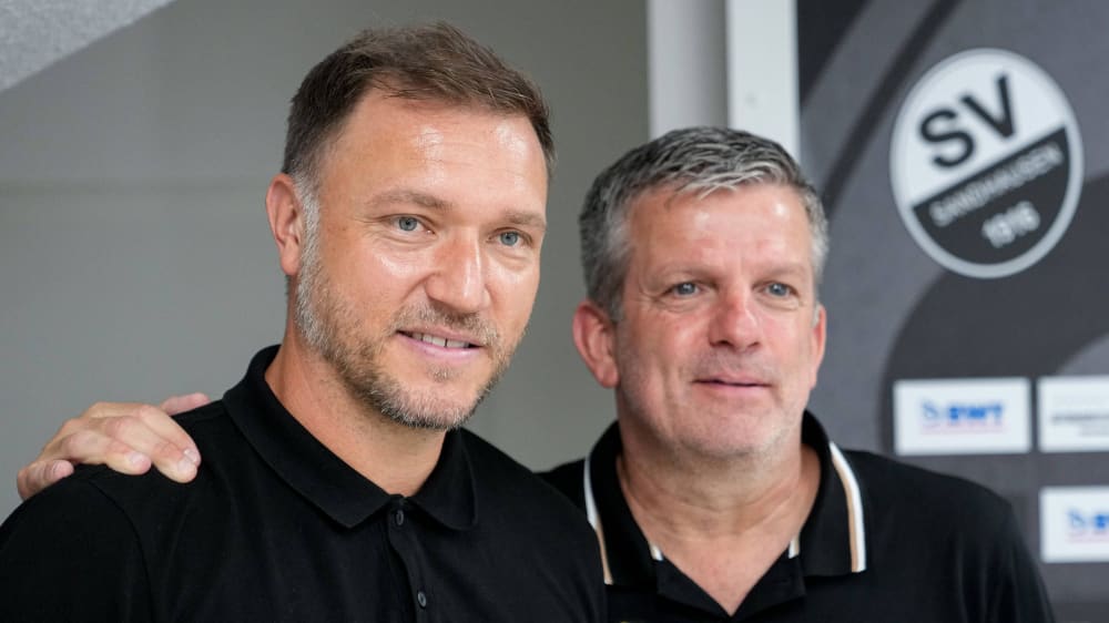 Trainer Danny Galm (li.) und Sportdirektor Mathias Imhof wollen den SV Sandhausen zurück in die 2. Bundesliga führen.