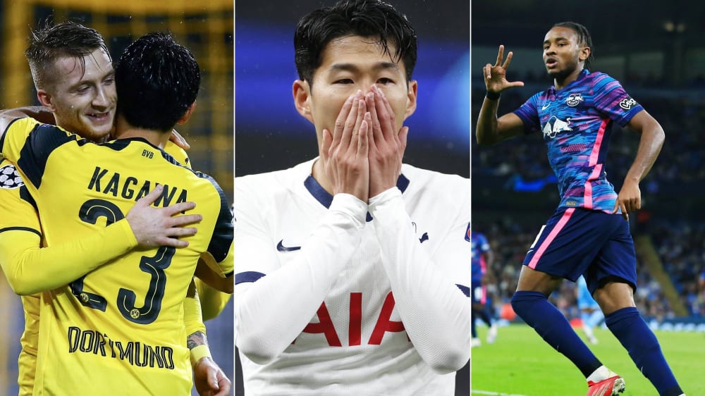 Marco Reus, Heung-Min Son u. Christopher Nkunku (v. li. n. re.)