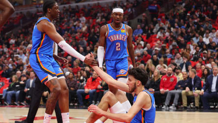 Neue Big Three in Oklahoma City: Wie weit schaffen es Jalen Williams (li.), Shai Gilgeous-Alexander (hinten) und Chet Holmgren (vorne) in den Playoffs?
