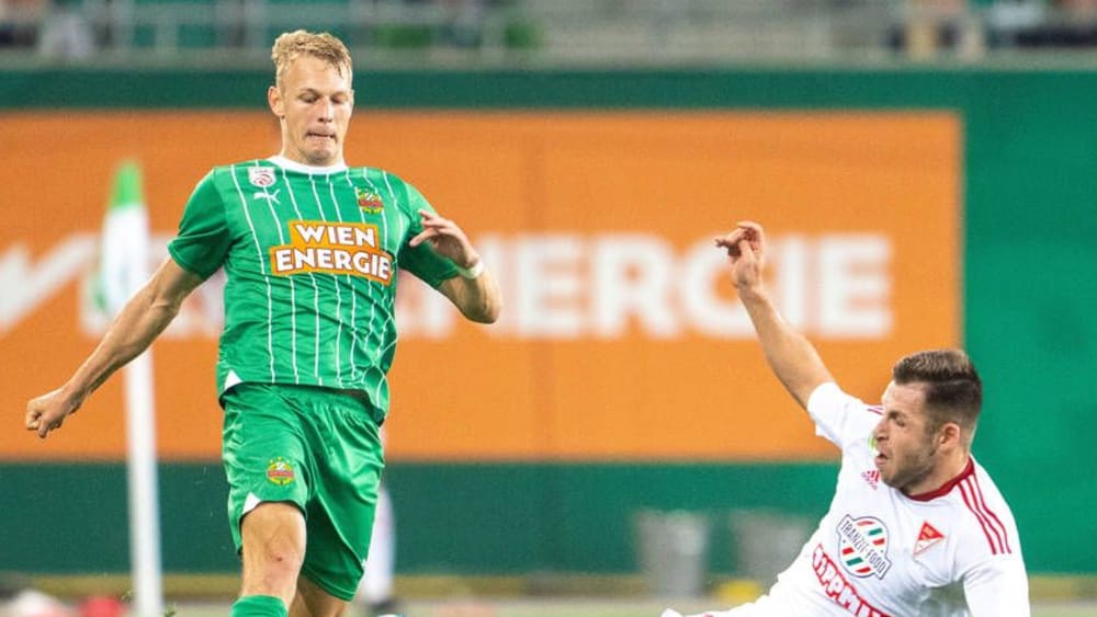 Rapids Marco Grüll (l.) traf in Debrecen zum 3:0 für die Wiener.