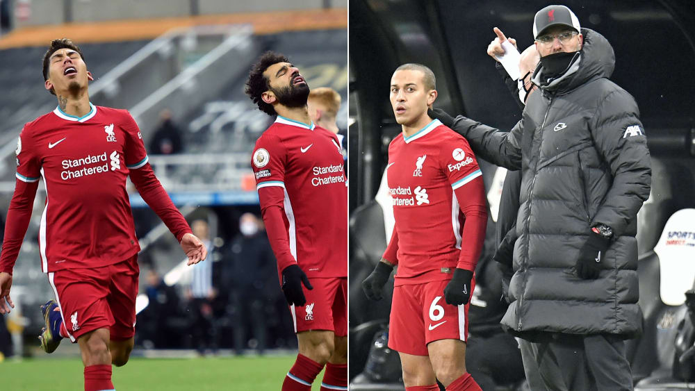 Verzweiflung auf der einen, Comeback-Freuden auf der anderen Seite: Roberto Firmino, Mohamed Salah und Thiago.