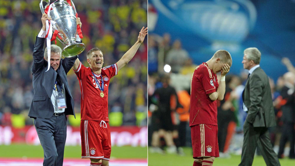 2012 und 2013 (li.) - zwei Welten: Jupp Heynckes und Bastian Schweinsteiger.