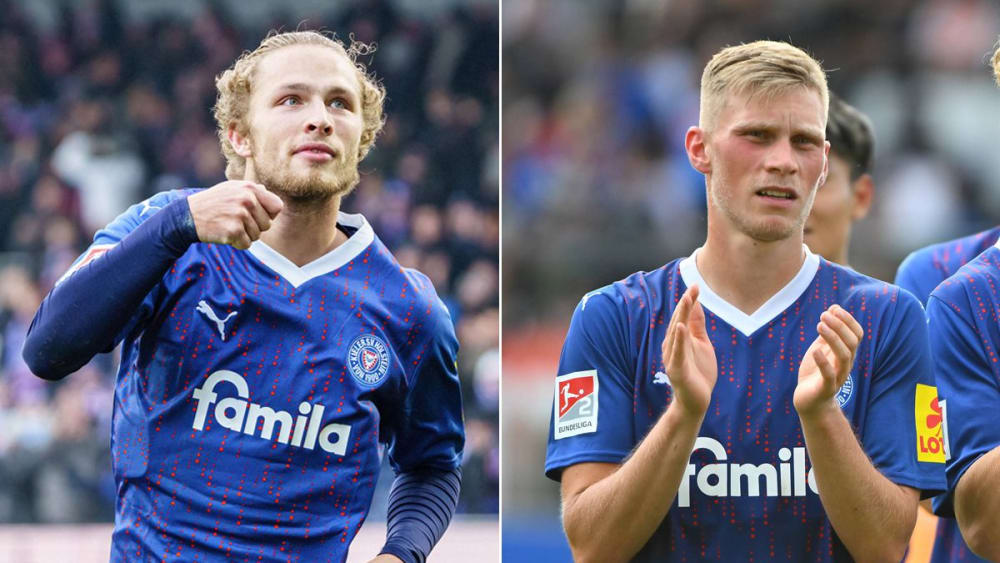 Torjäger Fiete Arp (li.) und Youngster Jonas Sterner (r.) tragen weiterhin das Kieler Trikot.