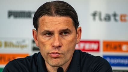 April 14, 2024, Monchengladbach, North Rhine-Westphalia, Germany: Borussia Monchengladbach head coach GERARDO SEOANE listens to a question during the press conference after the Bundesliga matchday 29 match between Borussia Monchengladbach versus Borussia Dortmund in Borussia Park in Monchengladbach, North Rhine-Westphalia, Germany on April 13, 2024. (Credit Image: Â© Kai Dambach/ZUMA Press Wire