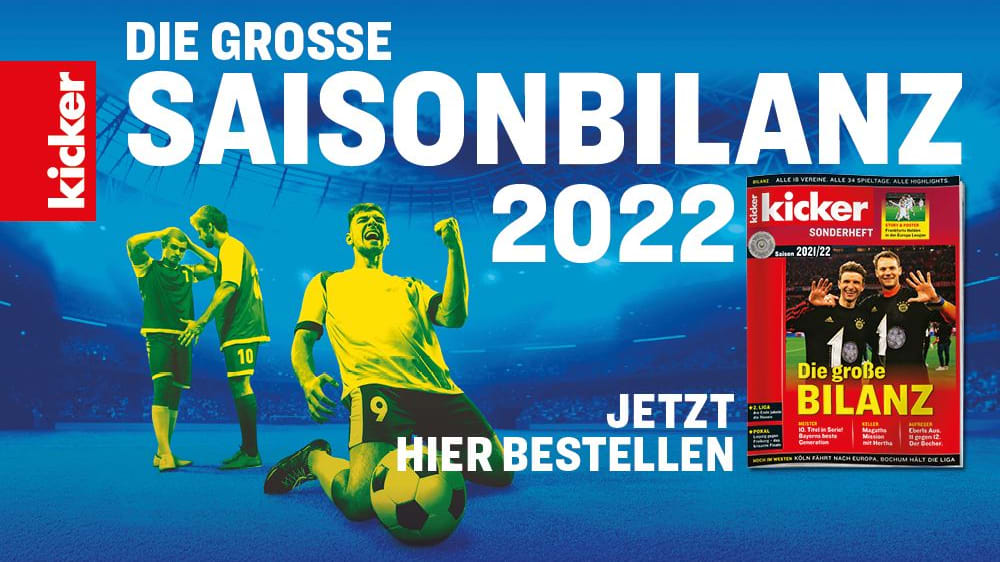 Im kicker-Sonderheft "Die große Bilanz 2021/22" bieten wir einen umfassenden Rückblick auf eine erneut außergewöhnliche Saison. Jetzt im Handel - oder unter shop.kicker.de bestellen.