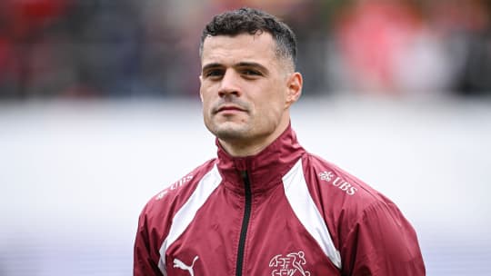 FUSSBALL EM 2024 Vorbereitung Testspiel in St. Gallen Schweiz - Oesterreich 08.06.2024 Granit Xhaka (Schweiz) *** FOOTBALL EURO 2024 preparation test match in St Gallen Switzerland Austria 08 06 2024 Granit Xhaka Switzerland