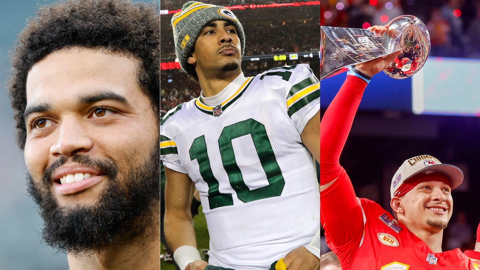 Caleb Williams, Jordan Love, Patrick Mahomes (v. l.)