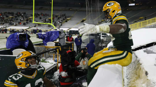 Wintersport-Vergnügen im Lambeau Field: Die Packers fühlen sich im Schnee pudelwohl.