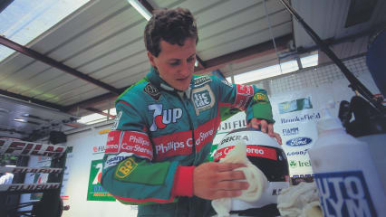 Vorbereitung für das erste Rennen: Michael Schumacher im August 1991.