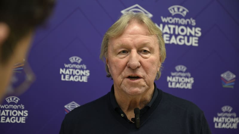 NYON, SWITZERLAND - DECEMBER 11: Germany head coach Horst Hrubesch speaks during an interview to the UEFA reporter after the UEFA Women's Nations League 2023/24 Finals Draw at The House of European Football, on December 11, 2023 in Nyon, Switzerland (Photo by Kristian Skeie - UEFA/UEFA via Getty Images)
