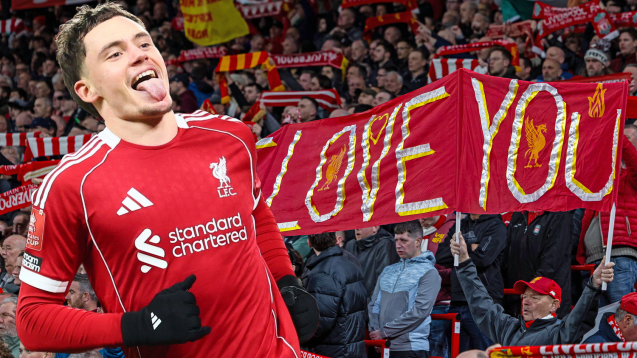 Florian Wirtz und Fans des FC Liverpool.