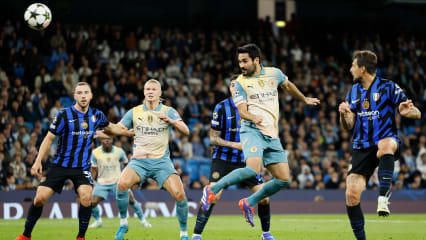 MANCHESTER, ENGLAND - SEPTEMBER 18: Ilkay Gundogan of Manchester City heads the ball directly at the goalkeeper during the UEFA Champions League 2024/25 League Phase MD1 match between Manchester City and FC Internazionale Milano at City of Manchester Stadium on September 18, 2024 in Manchester, United Kingdom. (Photo by Richard Sellers/Sportsphoto/Allstar via Getty Images)