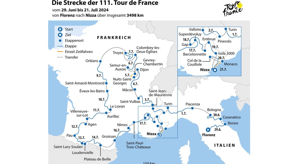 Streckenplan der Tour de France 2024