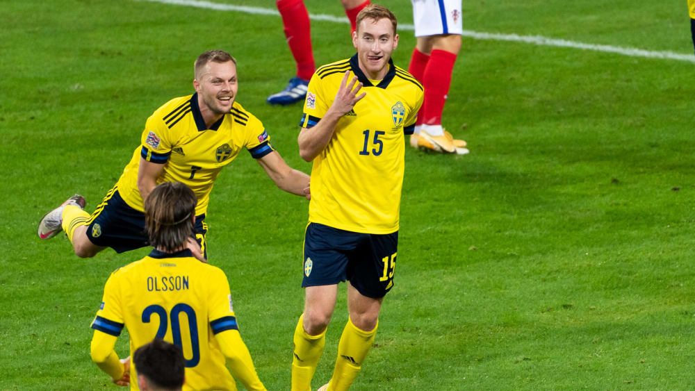 Erzielte beim 2:1-Sieg gegen Kroatien seinen ersten L&#228;nderspieltreffer: Schwedens Dejan Kulusevski.