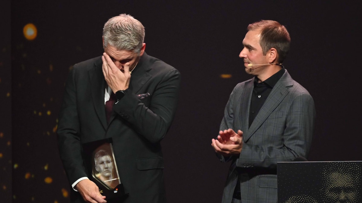 Thunderous applause: Schweinsteiger is moved to tears