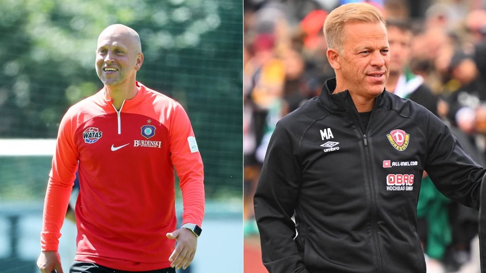Wollen beide oben mitmischen: Aue-Trainer Timo Rost (li) und Dresdens Coach Markus Anfang.
