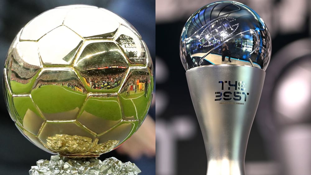 Zwei Auszeichnungen, zwei Trophäen: der Ballon d'Or (li.) und der Pokal für den FIFA-Weltfußballer.&nbsp;