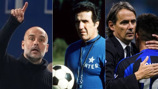 Drei erfolgreiche Trainer mit - zum Teil - ähnlichen Ideen: Pep Guardiola, Helenio Herrera und Simone Inzaghi (v. li.).