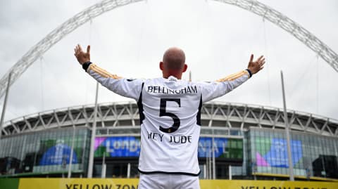 kicker-Reporter Jörg Wolfrum vor dem Wembley-Stadion