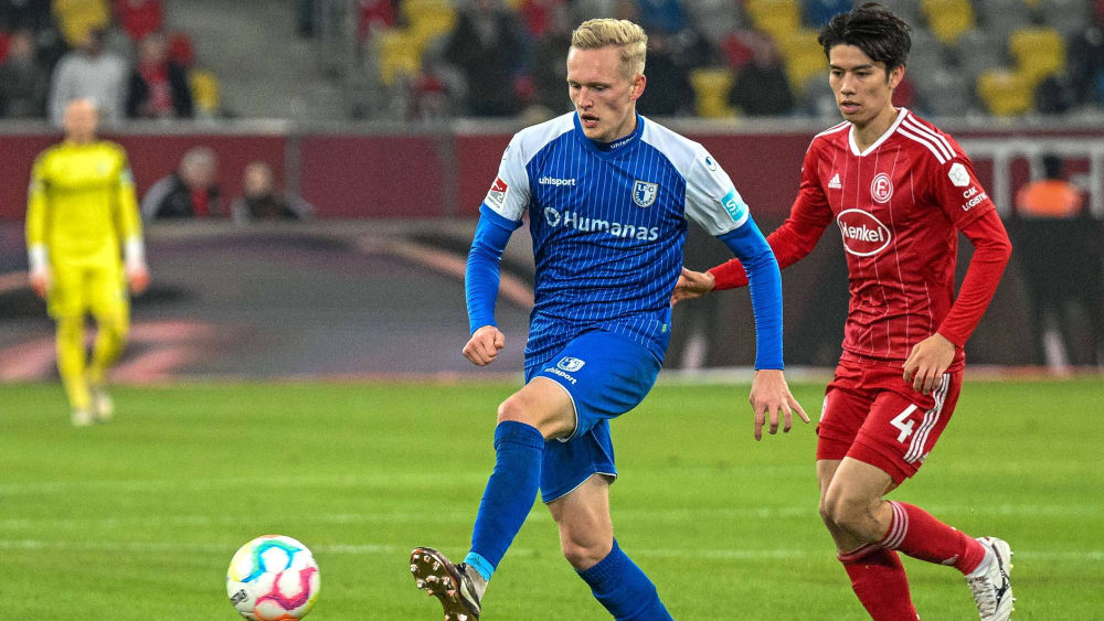Julian Rieckmann (li.) fehlt dem 1. FC Magdeburg aufgrund eines Meniskuseinrisses.