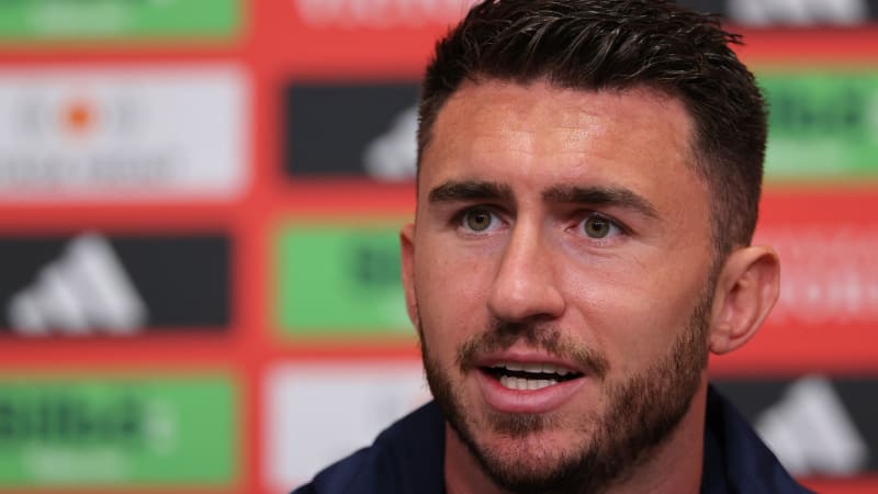 Spain's defender #14 Aymeric Laporte attends a press conference during the UEFA Euro 2024 European Football Championship, at the team's base camp in Donaueschingen, on June 22, 2024. (Photo by LLUIS GENE / AFP) (Photo by LLUIS GENE/AFP via Getty Images)