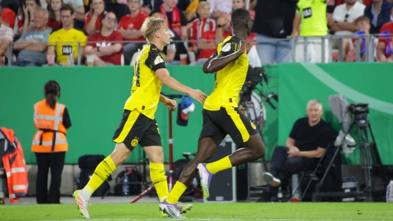 Serhou Guirassy comemora seu gol decisivo em Essen.