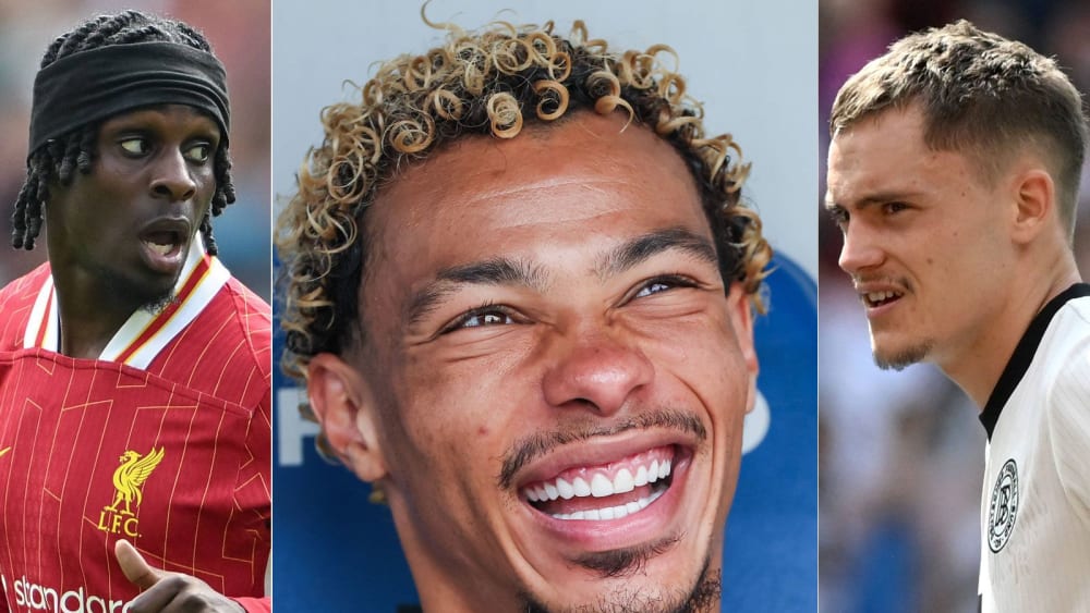 Verstärkung aus der Bundesliga: Jeremie Frimpong, Hugo Ekitiké und Florian Wirtz (v. li.) spielen bald gemeinsam für den FC Liverpool.