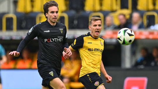 Musste in Dresden angeschlagen vom Platz: Gianluca Gaudino, hier im Duell mit Niklas Hauptmann (re.).