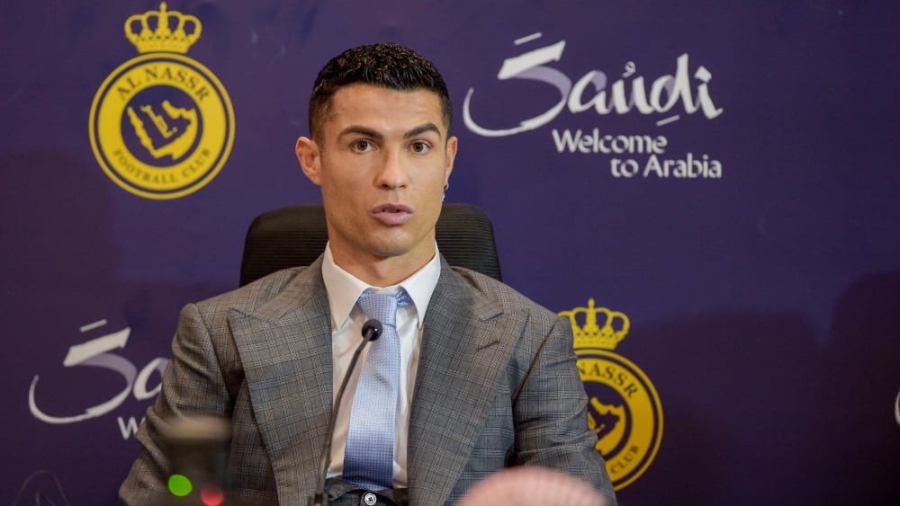 Premiere: Am Dienstag gab Cristiano Ronaldo seine erste Pressekonferenz als Spieler von Al-Nasr.