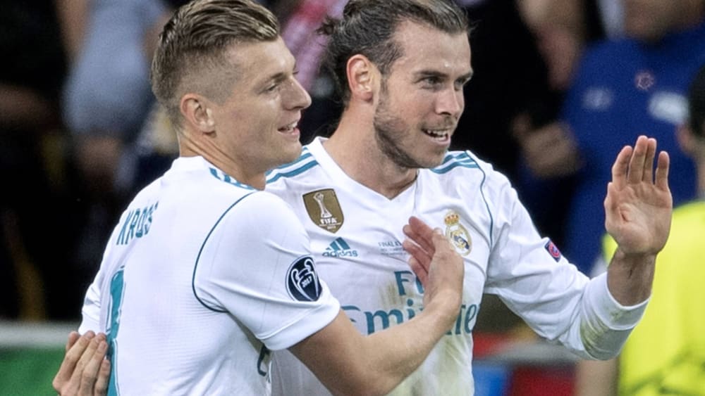 Torjubel im gewonnenen Champions-League-Finale 2018: Toni Kroos und Gareth Bale (re.).