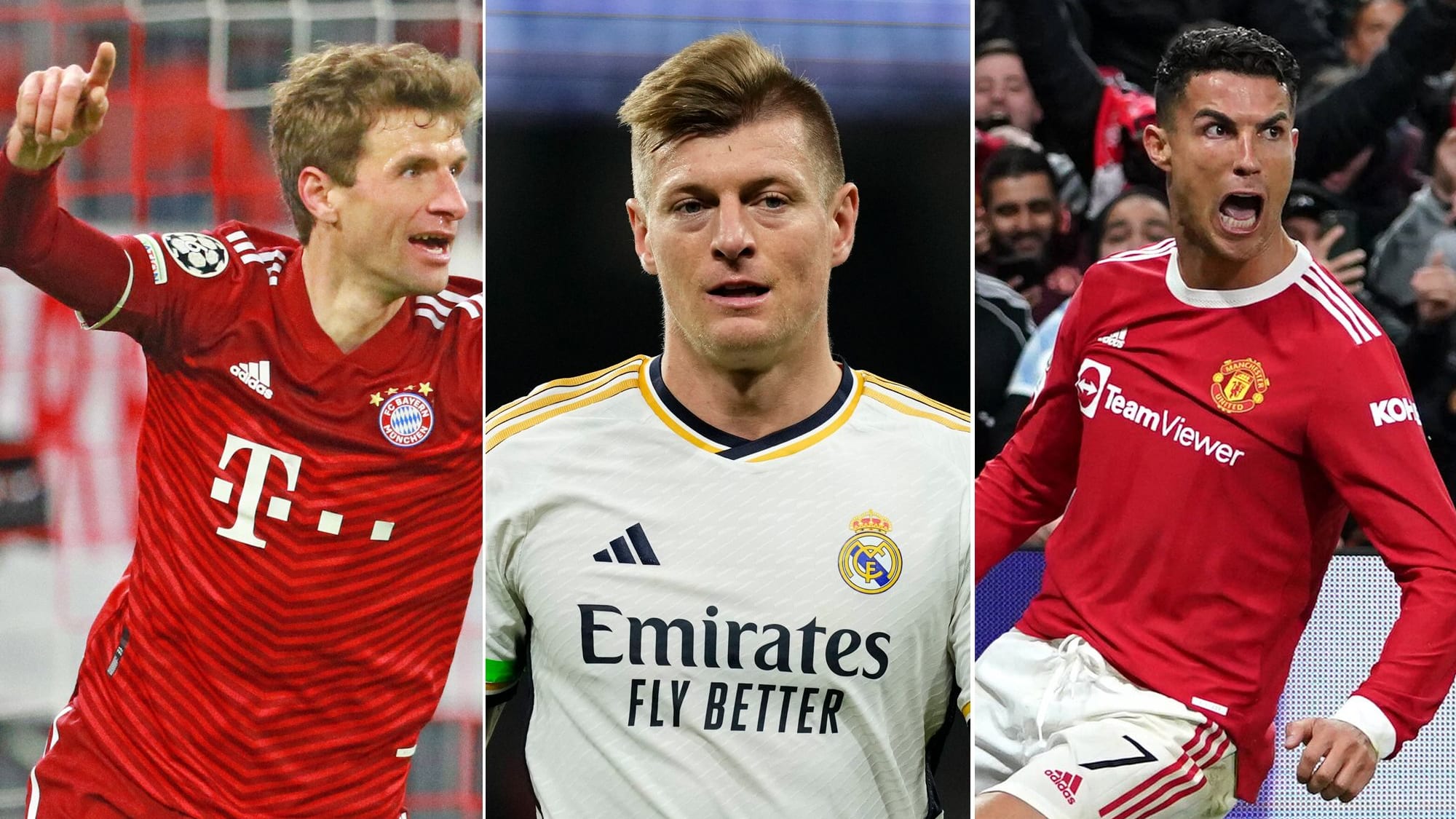 Thomas Müller. Toni Kroos, Cristiano Ronaldo
