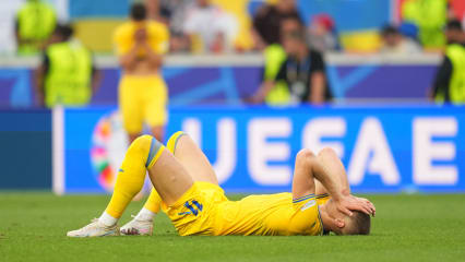 STUTTGART, GERMANY - JUNE 26: Artem Dovbyk of Ukraine looks dejected , as Ukraine are eliminated from EURO 2024 after finishing in fourth place in Group E, after the UEFA EURO 2024 group stage match between Ukraine and Belgium at Stuttgart Arena on June 26, 2024 in Stuttgart, Germany. (Photo by Alex Caparros - UEFA/UEFA via Getty Images)
