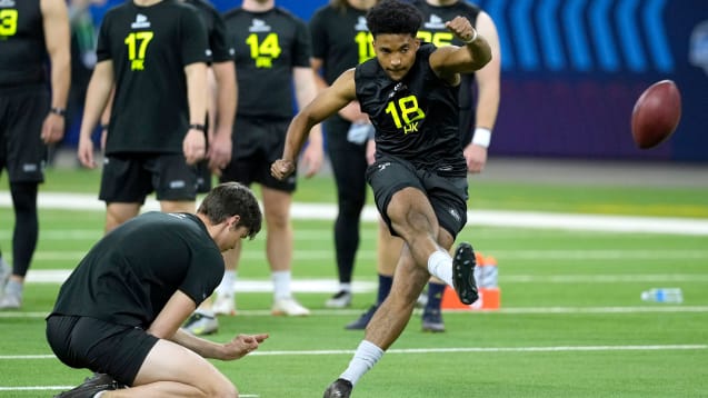 Auf den Punkt da: Lenny Krieg bei der NFL Combine im Februar.
