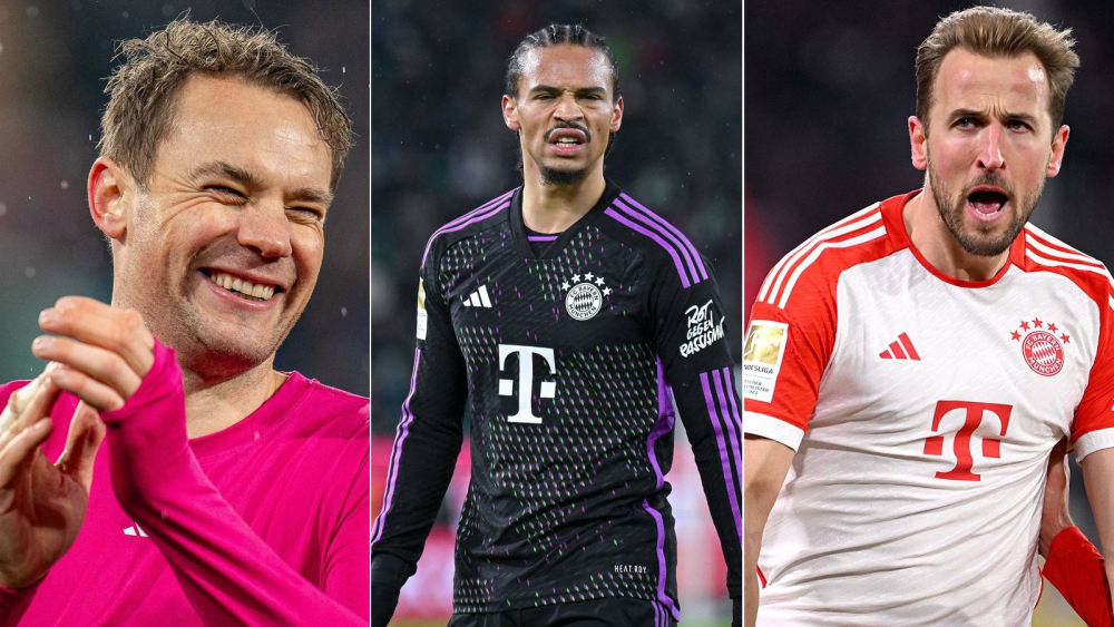 Gesichter der Bayern-Hinrunde: Manuel Neuer, Leroy Sané, Harry Kane (v. li.).