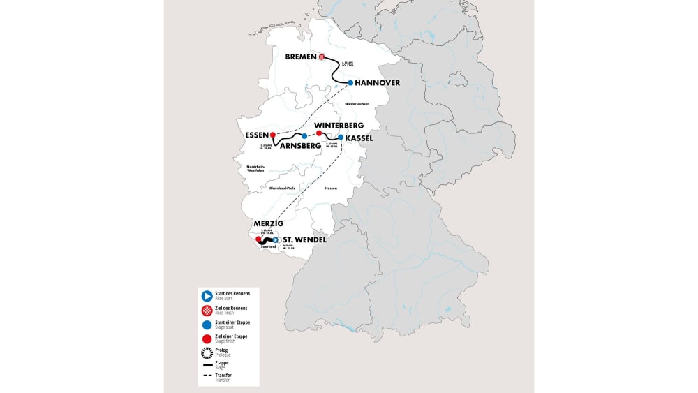 Die Deutschland Tour startet in diesem Jahr in St. Wedel mit einem kurzen Prolog. Höhenmeter werden in Winterberg gesammelt und der Siegr in Bremen gekürt.