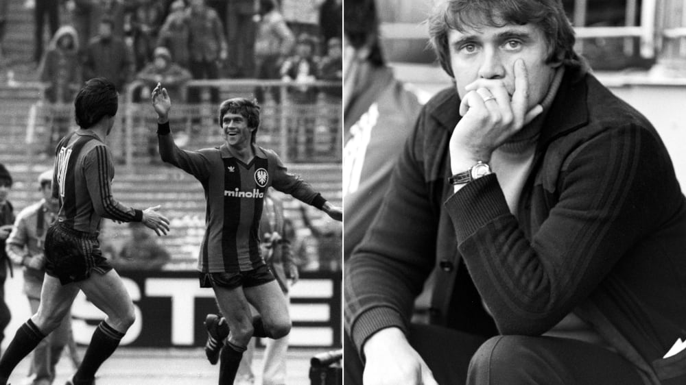 Eintracht Frankfurt zwischen Mai 1979 und Mai 1980: nur siegen (hier links jubeln Werner Lorant mit Bum-Kun Cha) oder verlieren (hier Trainer Friedel Rausch beim 1:4 bei Gladbach). 