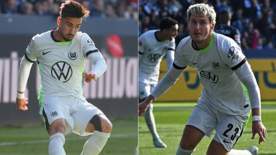 Gesucht und gefunden: Die Wolfsburger Offensivspieler Mohammed Amoura (links) und Jonas Wind.
