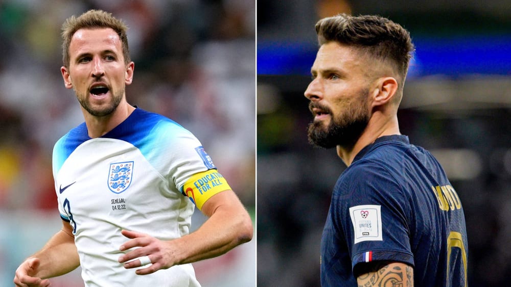 Zwei Stürmer - zwei unterschiedliche Spielweisen: Während Olivier Giroud (r.) im Sechzehner auf seine Chance wartet, beteiligt sich Harry Kane (l.) am Spiel.