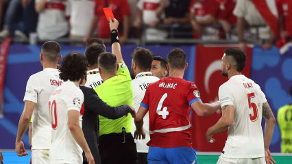Tomas Chory of Czechia is shown a red card at full time Czechia v Turkiye, UEFA European Championship, EM, Europameisterschaft 2024, Group F, Football, Volksparkstadion, Hamburg, Germany - 26 Jun 2024 EDITORIAL USE ONLY No use with unauthorised audio, video, data, fixture lists, club league logos or live services. Online in-match use limited to 120 images, no video emulation. No use in betting, games or single club league player publications. PUBLICATIONxINxGERxSUIxAUTxHUNxGRExMLTxCYPxROUxBULxUAExKSAxONLY Copyright: xMattxWest Shutterstockx 14555612cp